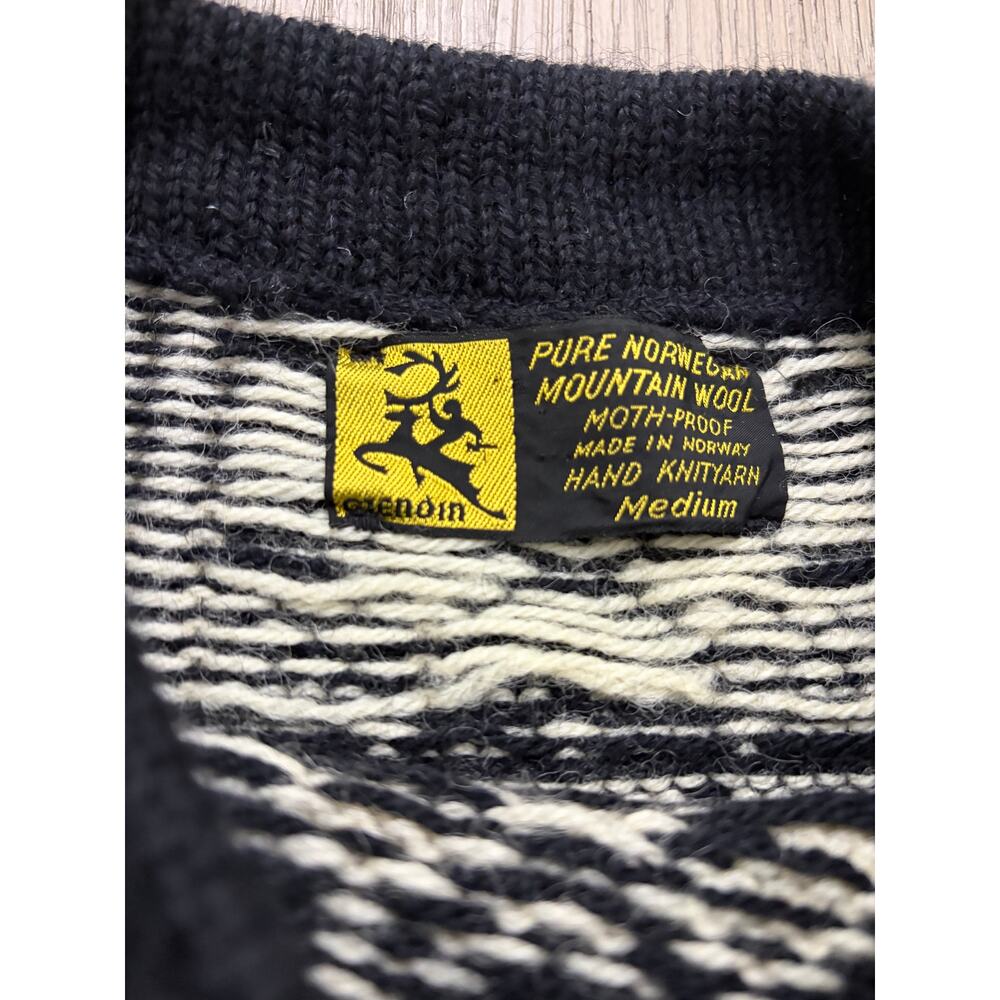 Gjendin Norwegian Hand Knit Pure Wool Sweater Black White Medium - Picture 6 of 8